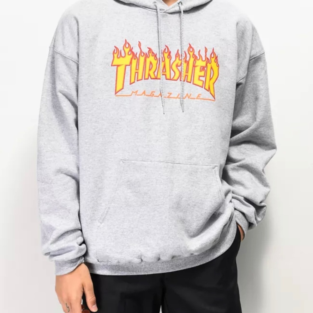 Thrasher flame logo grey hoodie